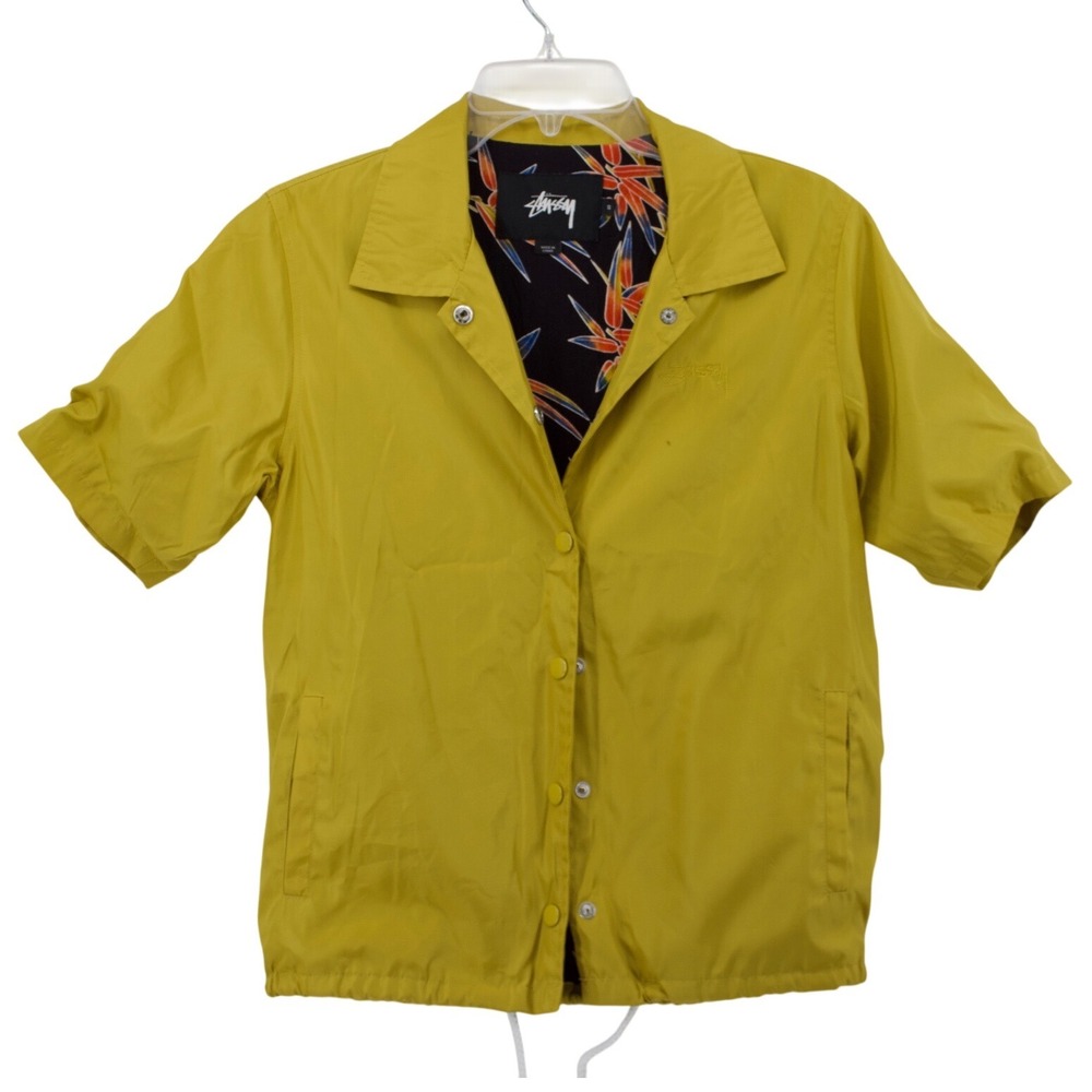 Stussy Mens Short Sleeve Jacket Mustard Butter Yellow S Skater Streetwear Casual
